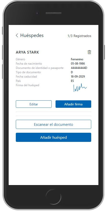 Dispositivo móvel que apresenta informações sobre os hóspedes